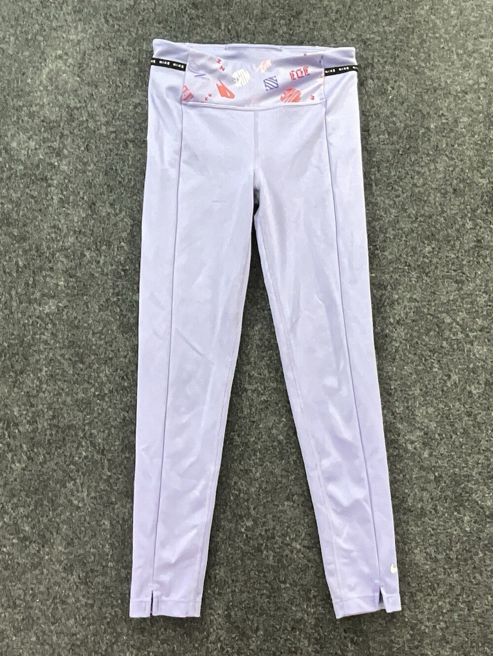 Nike Dri-FIT Girls Purple Athletic Leggings Size M Graphic Waist Training Pants